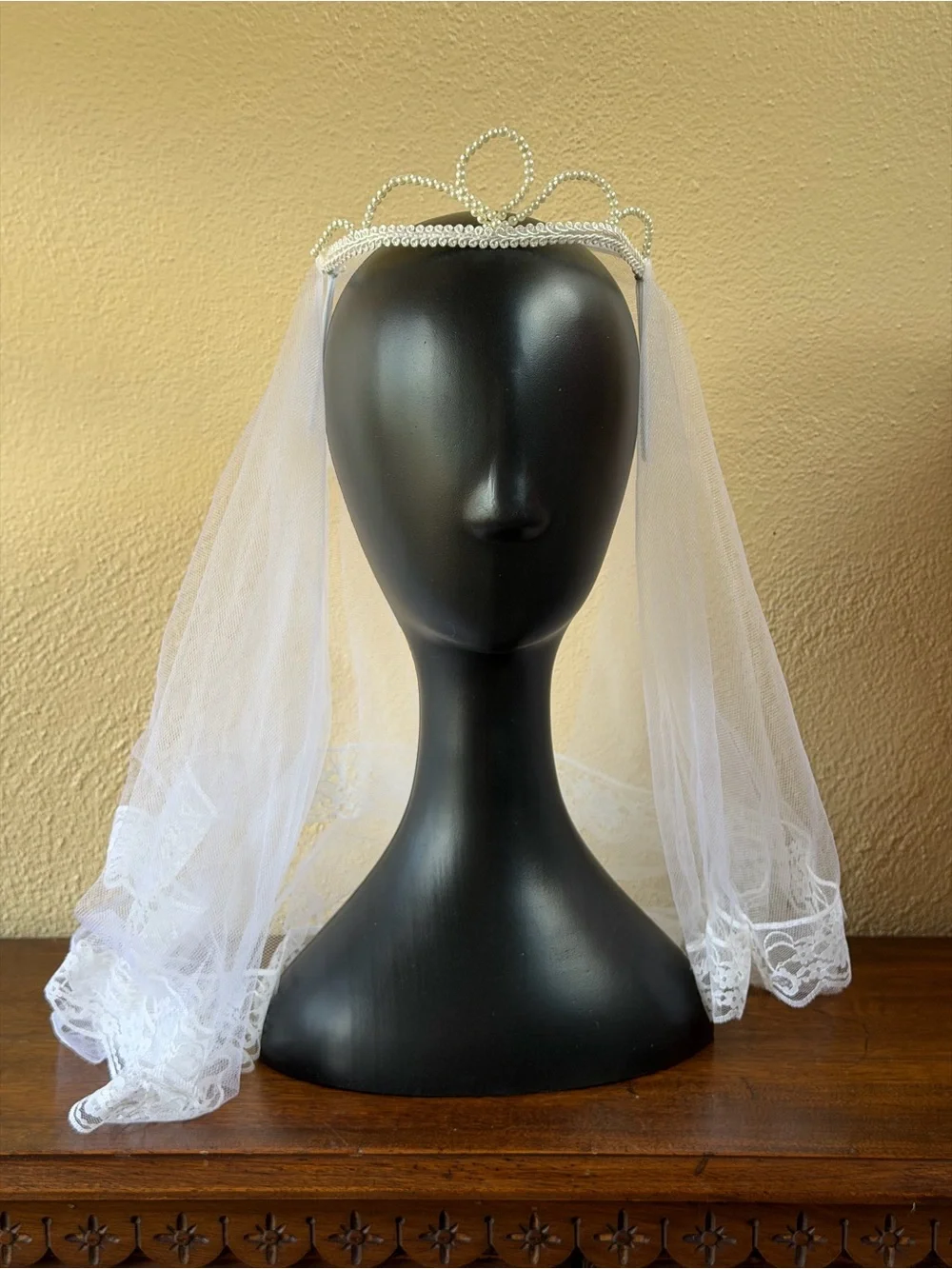 San Francis Imports First Communion Veil with Pearl Tiara Headband 18“ Veil